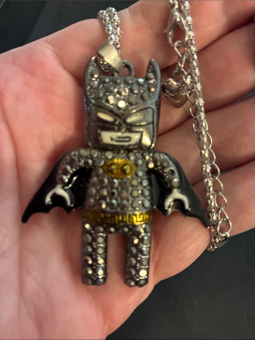 Silver and Black Batman Pendant Necklace - Fashion Jewelry NWOTP